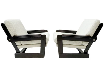 Mid-Century Modern Wenge Lounge Chairs with Bouclé Upholstery, 1970s